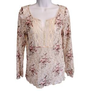 Denim & Supply Ralph Lauren Floral Lace Blouse Sheer Long Sleeve Size Large